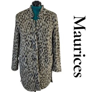 Maurices Leopard Print Button Front Coat Women's Medium Long Sleeve Pockets